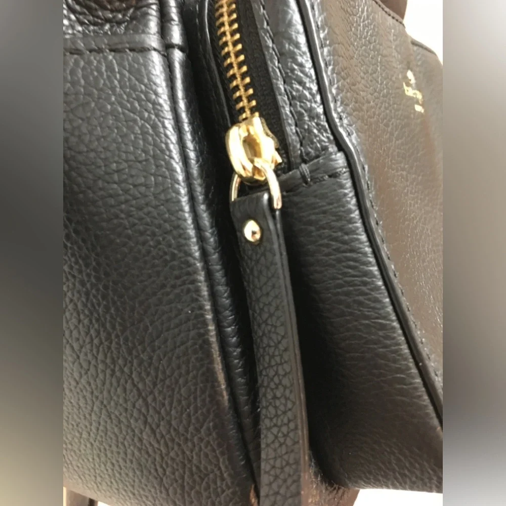 Kate Spade Cow Leather Zipper Backpack Black Gold Classic Preppy - Picture 6 of 15